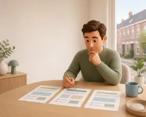 Verkoper vergelijkt biedingen op een rustig overzicht.